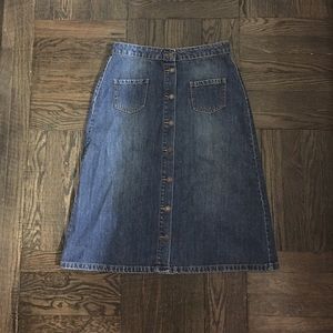 Button down midi denim skirt